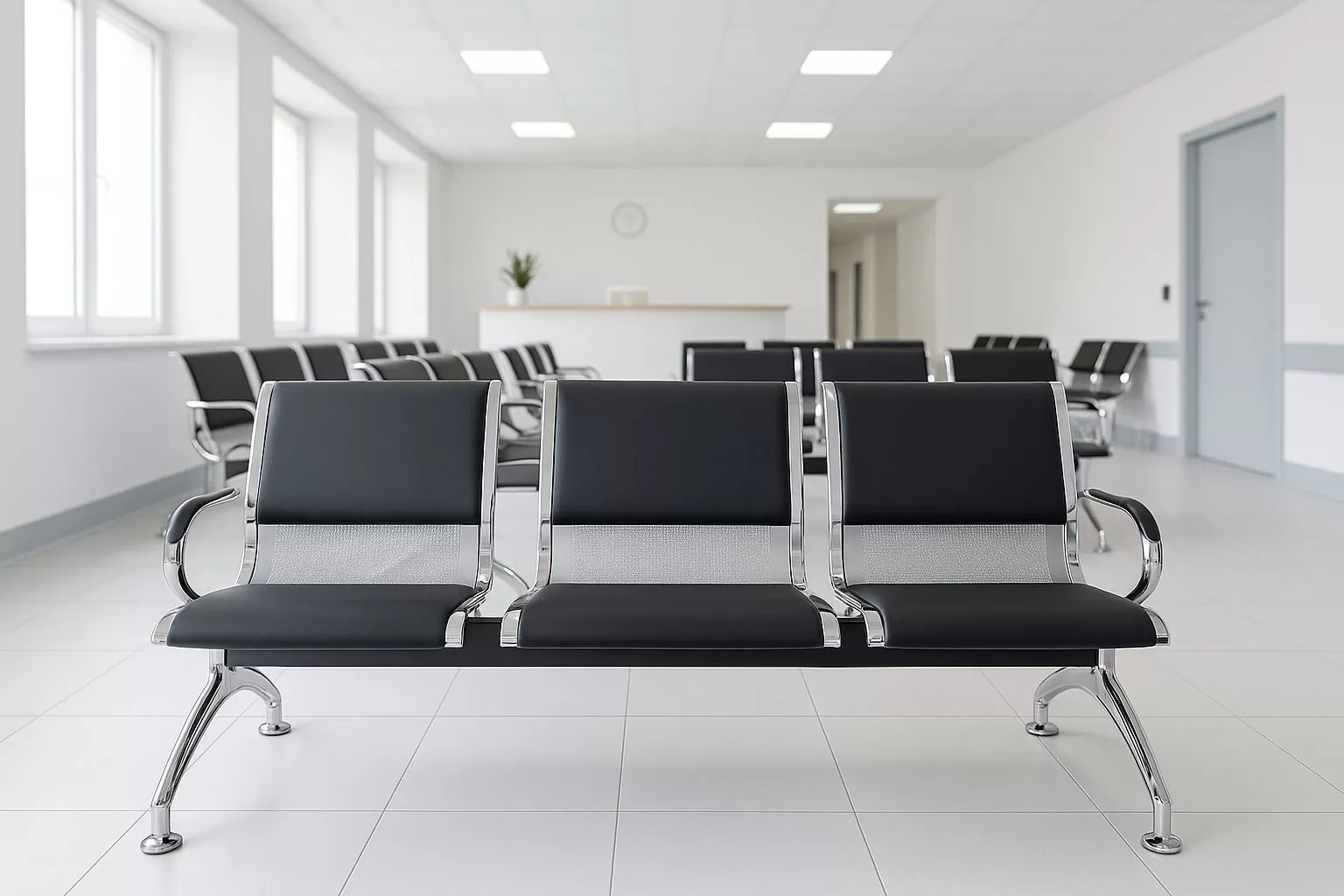 Longarina Aeroporto Charm 3 Lugares - Metálica Cromada | Estofada