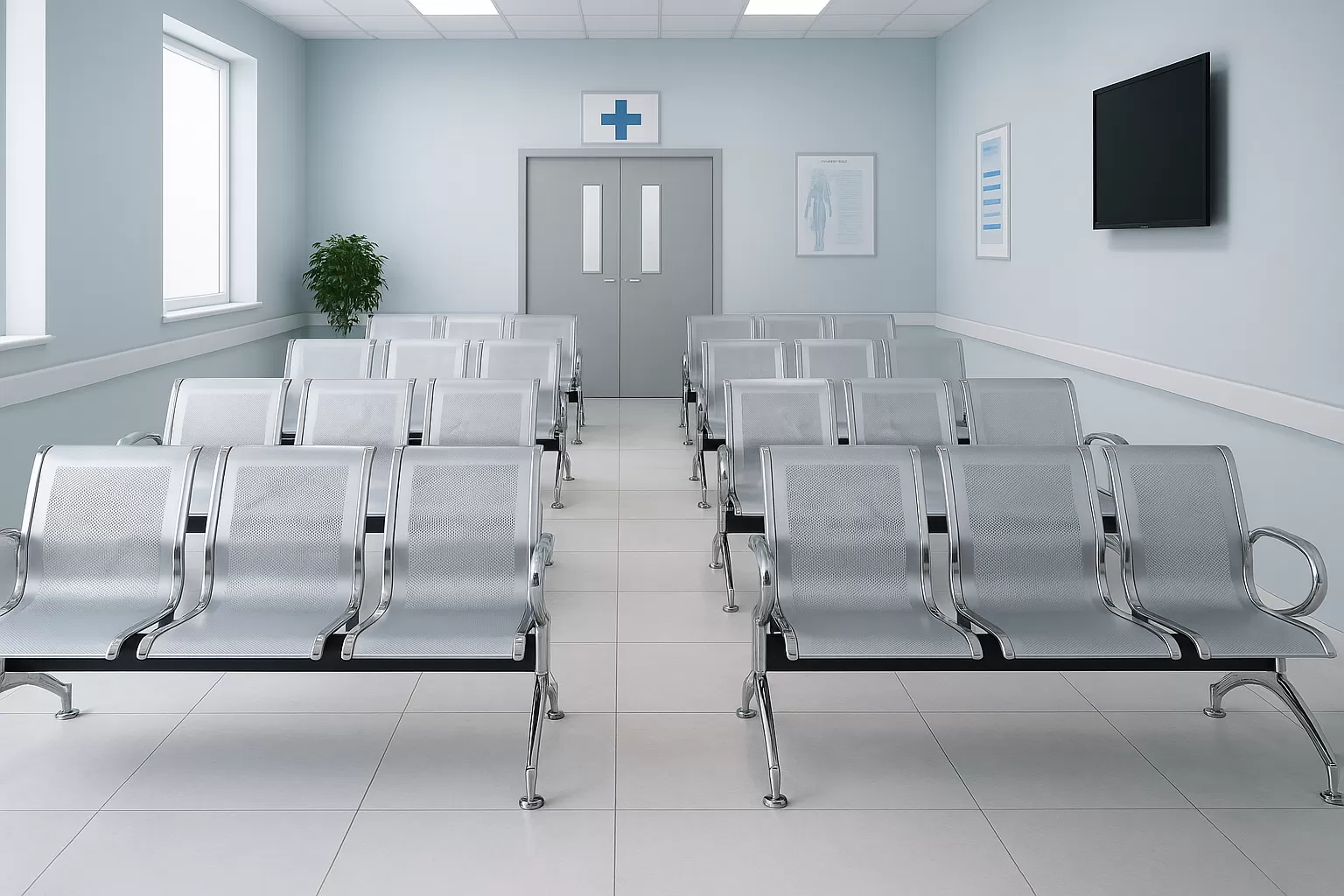 Longarina Aeroporto Charm 3 Lugares - Metálica Cromada | sem Estofado