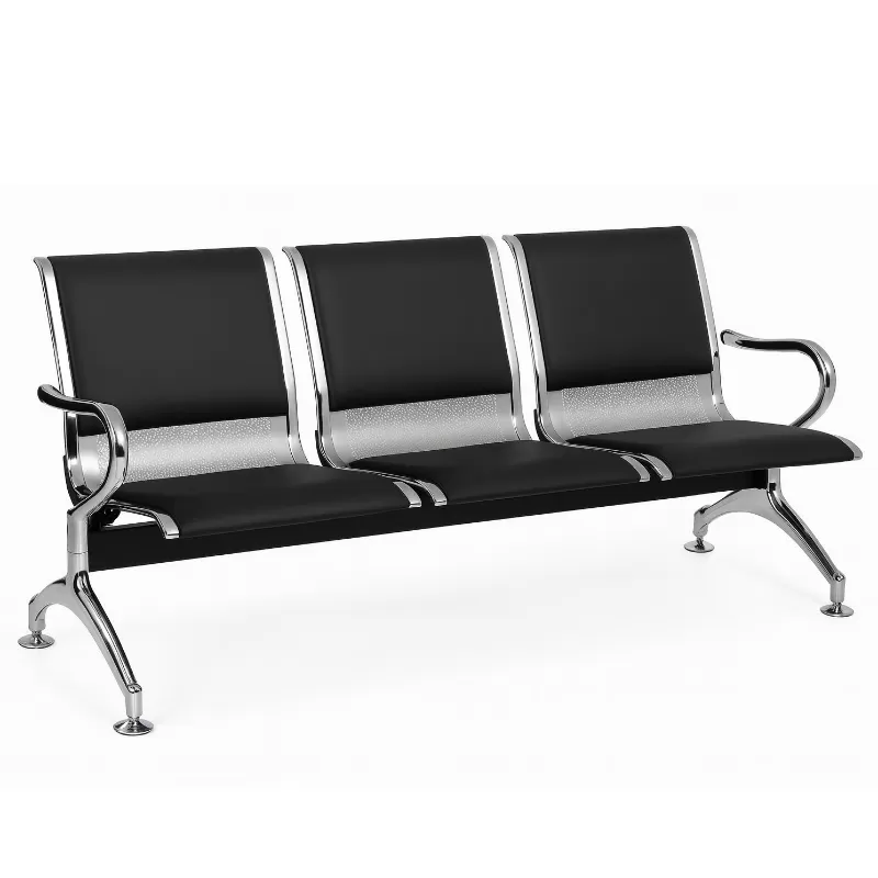 Longarina Aeroporto Charm 3 Lugares - Metálica Cromada | Estofada