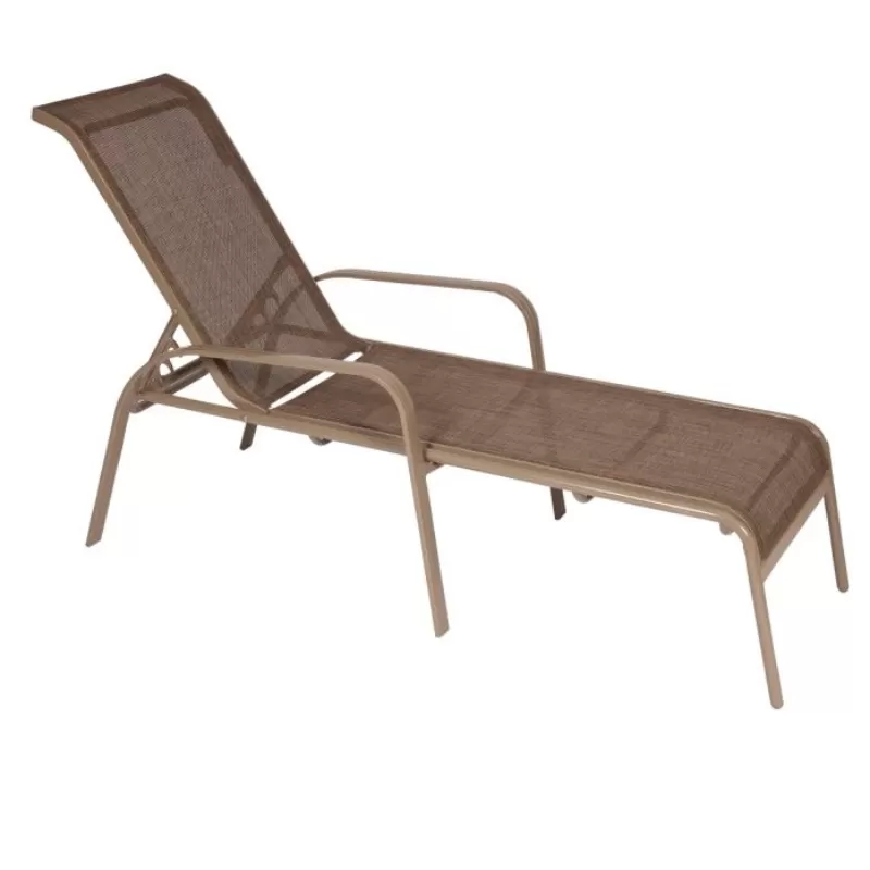 Espreguiçadeira Para Piscina Summer Mestra - Alumínio Champagne, Tela Sling Champagne | Empilhável